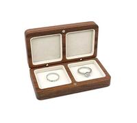 Ring Box Black Walnut Ring Necklace Earrings Storage Box Two-sided Solid Wood Wrapped Portable Jewelry Storage(White)