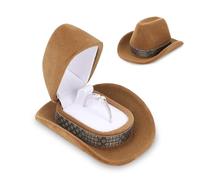 Ring Box Cowboy Hat Design Engagement Wedding Ring Boxes Western Cowboy Hat Jewelry Box Earring Storage Case Organizer for EngagementWeddingAnniversary Ceremony Valentine's Day