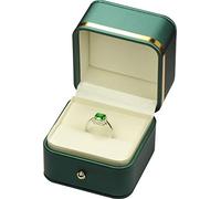 Ring Box for Wedding Proposal Engagement for Men Women Luxury Soft Touch Premium Green Color PU Leather Ring Jewelry Gift Holder Box with Elegant Gold Trim and Gold Button Design Ring Gift Box