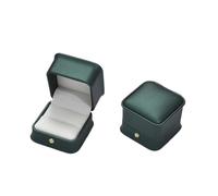 Ring Box Ring Storage Box Wire-drawing PU Leather Crown Button Jewelry Packing Buckle Stud Set(Dark Green)