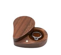 Ring Box Solid Wood Jewelry Box Black Walnut Storage Ring Earrings Creative Whole Than Heart for Proposal Ceremony(Light brown)