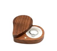Ring Box Solid Wood Jewelry Box Black Walnut Storage Ring Earrings Creative Whole Than Heart(White)