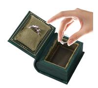 Ring Box - Velvet PU Leather 5.5x6.5x3.5cm | Book Shaped Jewelry Organizer with Magnetic Closure Travel for Rings and Weddings | Luxury Añelli Boxes for Propost
