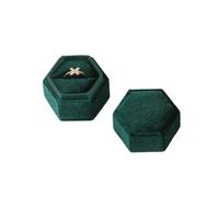 Ring Box Vintage Octagon Square Single&Double Ring Box With Detachable Lid Earrings Proposal Wedding Pendant Storage(Green-S,Single ring box)