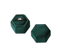 Ring Box Vintage Octagon Square Velvet Single and Double Ring Box With Detachable Lid Earrings Proposal Engagement Wedding Ceremony Gifts(Green-S)