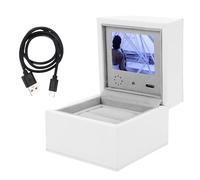 Ring Box with LCD Display Premium PU Engagement Ring Box Video Player Customizable Jewelry Case for Proposal Anniversary Gift Giving White 8x7x8cm