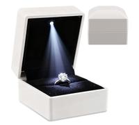 Ring Box with LED Light Ring Earring Case for Jewelry Display Gift Luxury Auto Lighted Up for Proposal Wedding Engagement Anniversary Couple for Ring up to 2.3 cm (White, Square 6× 6.5 ×5 cm)