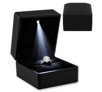 Ring Box with LED Light Ring Earring Case for Jewelry Display Gift Luxury Auto Lighted Up for Proposal Wedding Engagement Anniversary Couple for Ring up to 2.3 cm (Black, Square 6× 6.5 ×5 cm)
