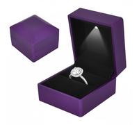 Ring Box With LED Light, Velvet Ring Boxs, Jewelry Display Gift Box with LED Internal Lighting, LED Lighted up Ring Storage Holder Display Case, for Proposal Engagement Wedding, 5.8*6.3*5cm, Purple