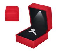 Ring Box With LED Light, Velvet Ring Boxs, Jewelry Display Gift Box with LED Internal Lighting, LED Lighted up Ring Storage Holder Display Case, for Proposal Engagement Wedding, 5.8*6.3*5cm, Red