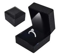 Ring Box With LED Light, Velvet Ring Boxs, Jewelry Display Gift Box with LED Internal Lighting, LED Lighted up Ring Storage Display Case, for Proposal Engagement Wedding, 5.8*6.3*5cm, StarryBlack