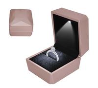 Ring Box With LED Light, Velvet Ring Boxs, Jewelry Display Gift Box with LED Internal Lighting, LED Lighted up Ring Storage Holder Display Case, for Proposal Engagement Wedding, 5.8*6.3*5cm, RoseGold