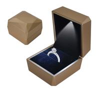 Ring Box With LED Light, Velvet Ring Boxs, Jewelry Display Gift Box with LED Internal Lighting, LED Lighted up Ring Storage Holder Display Case, for Proposal Engagement Wedding, 5.8*6.3*5cm, Gold-a