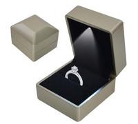 Ring Box With LED Light, Velvet Ring Boxs, Jewelry Display Gift Box with LED Internal Lighting, LED Lighted up Ring Storage Holder Display Case, for Proposal Engagement Wedding, 5.8*6.3*5cm, Gold