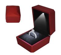 Ring Box With LED Light, Velvet Ring Boxs, Jewelry Display Gift Box with LED Internal Lighting, LED Lighted up Ring Storage Holder Display Case, for Proposal Engagement Wedding, 5.8*6.3*5cm, Red-a