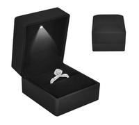 Ring Box With LED Light, Velvet Ring Boxs, Jewelry Display Gift Box with LED Internal Lighting, LED Lighted up Ring Storage Holder Display Case, for Proposal Engagement Wedding, 5.8*6.3*5cm, Black