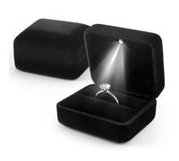 Ring Box with LED Light Velvet Ring Case for Jewelry Display Gift Luxury Auto Lighted Up for Proposal Wedding Engagement Anniversary Couple for Ring up to 2.3 cm (Black, Square 6*5*3.8 cm)