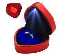 Ring Box with Light Heart Shaped Velvet Ring Box with LED Light Perfect Engagement Ring Box for Proposal Wedding Illuminated Jewelry Case Ring Storage Box for Display Gifting Creative Diamond (Red)