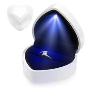 Ring Box with Light Heart Shaped Velvet Ring Box with LED Light Perfect Engagement Rings Case for Proposal Wedding Illuminated Jewelry Case Rings Storage Boxes for Display Gift Gifting (White)