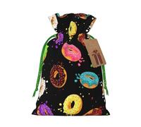 (Ring Bread With Jam) Printed Christmas S Size Gift Bags with Green Ribbon Drawstring Candy Bags for Kids Xmas Holiday Christmas Eve Presents
