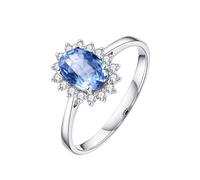 Ring for Girlfriend, Pretty Rings for Women with 1Ct Oval Sapphire and Diamond 18K White Gold Size S 1/2