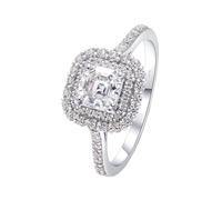 Ring for Girlfriend, Simple Wedding Ring 4 Prong with Square Shaped 7x7mm 2ct Moissanite Silver 18.1K White Gold Size S 1/2