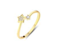 Ring for Her, Best Friends Rings Star with Round Diamond Gold 9K Yellow Gold Size H 1/2