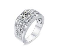 Ring for Men, His Wedding Band Luxury Row Design with 1ct Round Moissanite 14K White Gold Size V 1/2
