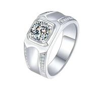Ring for Men Silver, Men's Platinum Engagement Ring 4 Prong 0.5ct Round Moissanite, Size O 1/2
