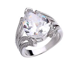 Ring for Women Easter Valentine's Day Pear Shaped Zircon Ring With Water Drops Creative Sparkling Diamond Engagement Silver Jewelry Calm Rings for Women (White, 6)
