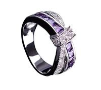 Ring For Women Electroplated Amethyst Encrusted Ring Popular In Europe And The United States Lady US 6 7 8 10 Wedding Rings For Women (Silver, 8)
