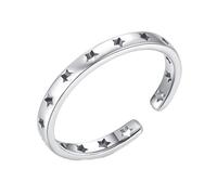 Ring for Women Engagement, Mom Rings for Women 9K White Gold Hollow Star Open Ring Adjustable Size P 1/2