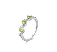 Ring for Women Engagement, Western Rings Twisted Wave Design with 0.25ct Oval Peridot and Round Moissanite 9K White Gold Size N 1/2