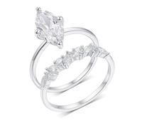 Ring for Women, Funny Engagement Ring 2 Ring Set White Gold with Marquise Shape 3ct Moissanite Platinum 950 Size J 1/2