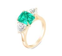Ring for Women Love, Friendship Rings with 2Ct Square Shape Green Moissanite 18K Yellow Gold Size T 1/2
