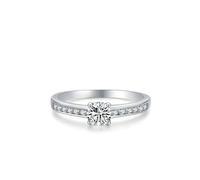 Ring for Women Love, Rustic Wedding Band with Round Shape Moissanite Silver 9K White Gold Size J 1/2