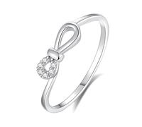Ring for Women Love, Women's Stacking Rings Bow-Knot with Round Diamond White Gold Platinum 950 Size K 1/2