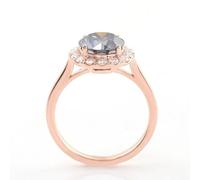 Ring for Women Rose Gold, Promise Ring Vintage Style 14K Halo with Blue Gray Moissanite Size N 1/2