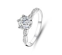 Ring for Women White Gold 9K, Married Ring Round with Round Shape 1ct Moissanite Size Q 1/2