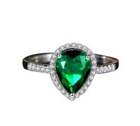 Ring for Women, Womens Rings Western Waterdrop with 1.5Ct Green Created Emerald 18K White Gold Size N 1/2