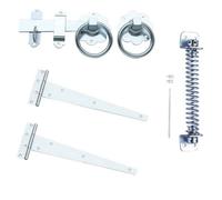 Ring Gate Latch - T Hinges - Gate Closing Spring Set - Zinc Plated - Hardware Solutions