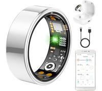 Ring Health Tracker for Women Men, Fit Ring with Heart Rate, Blood Oxygen, Sleep Monitor, Calories, Step Counter, IP68 Waterproof Smart Ring for iPhone & Android, No Subscription Fee (Silver, 6#)