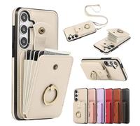 Ring Holder Case for Samsung Galaxy A56 5G Cover with Crossbody Strap Large Card Holder Bag |RFID Blocking| Wallet s Case Shockproof PU Leather Magnetic Purse for Samsung Galaxy A56 5G 5G Creamy