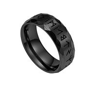 Ring Jewelry, Nordic Viking Runes Band Ring - Mens Stainless Steel 8mm Rune Circle Pirate Ring - Unisex Medieval Fashion Gothic Pagan Amulet Wedding Band (Color : Iron Color, Size : 10)