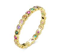 Ring Jewelry, Spanish 925 Silver Rainbow Ring Gold Color Multiple Zircon Finger Ring for Women Fashion