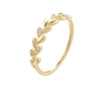 Ring Jewelry Women, Stackable Ring Leaves with Round Shape Moissanite 14K Yellow Gold Size O 1/2