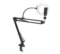 Ring Light with Overhead Phone Mount Articulating Arm Phone Holder Desk Light for Video Recording Live Stream Cooking Vlog