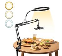 Ring Light with Tripod, Overhead Tripod with 10 inch LED Ring Light 3 Light Colors 360° Rotating Lighting Smartphone Tripod Set, Anti-slip Tripod with Ring Light for Meeting, Streaming