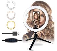 Ring Light with Tripod Stand, Dimmable 3 Light Modes & 10 Brightness Selfie Desk Makeup Light with Cell Phone Holder USB Live Streaming Circle Light for Youtube Video Photography