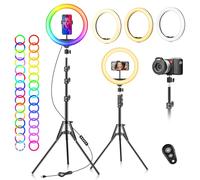 Ring Light with Tripod Stand & Phone Holder - 10 inch Selfie LED Ringlight Dimmable Desktop Lamp 40 Colors RGB Tall Circle Light for Camera Makeup Video YouTube Live Streaming Zoom Meeting